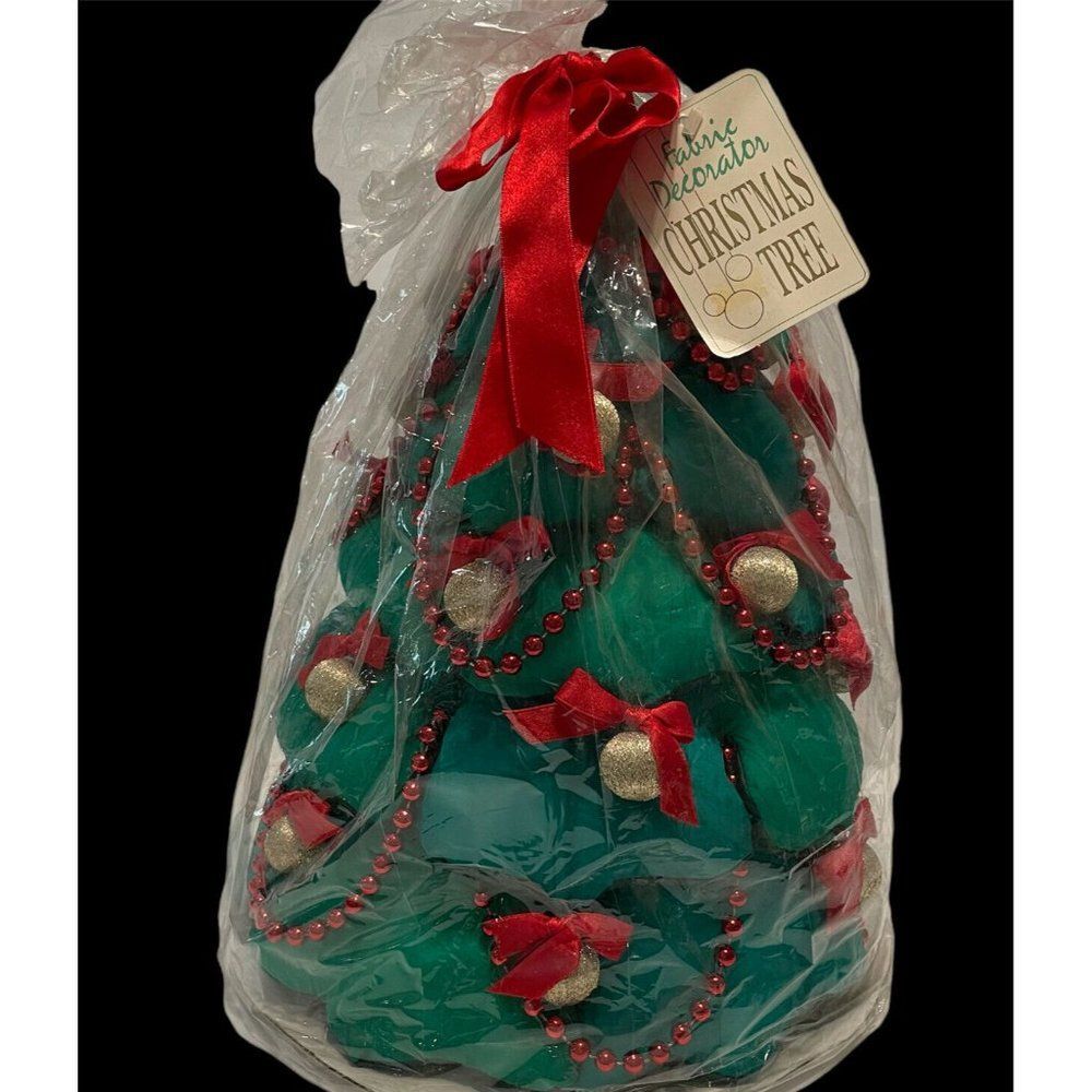 NOS 90s Vtg Joelson puffy Fabric decorator cloth Christmas tree Red Bows Balls